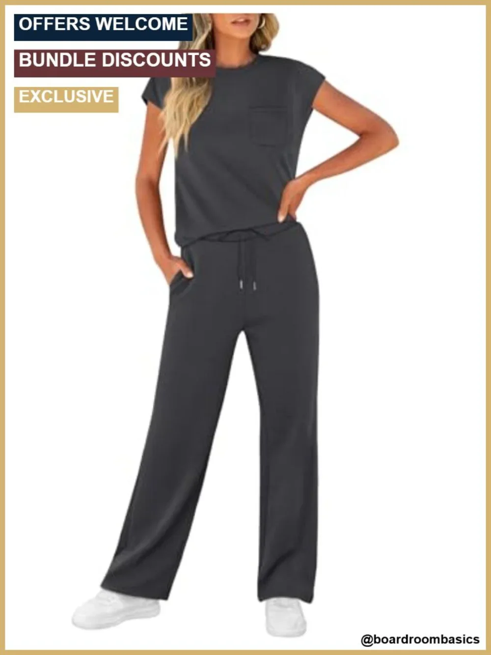 Women's 2 Piece Lounge Set with Cap Sleeve Top and Wide Leg Pants